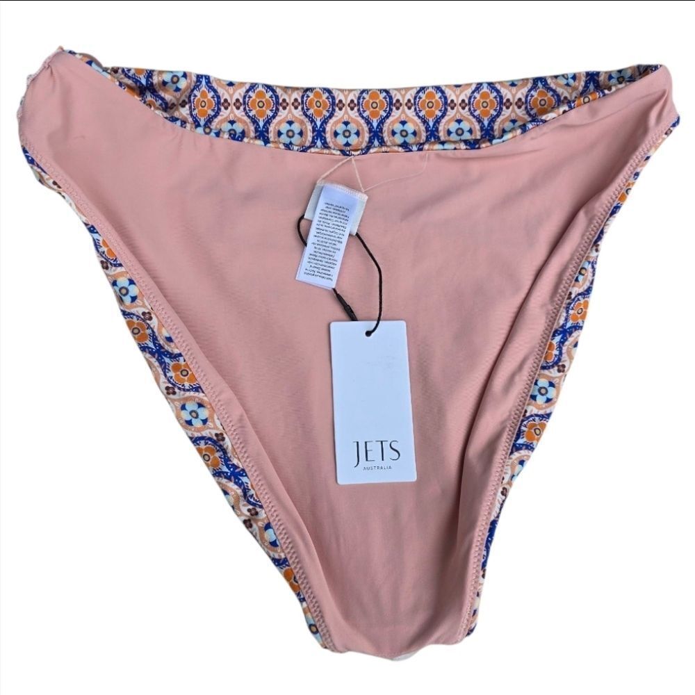 Jets Ring Side. Patterned Pink Bikini Bottom - Picture 2 of 7